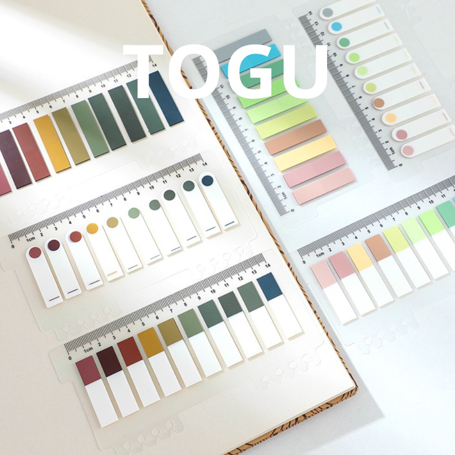 Giấy ghi chú label marker pastel TOGU giấy note phân trang kèm thước giấy note đánh dấu sách siêu dính.