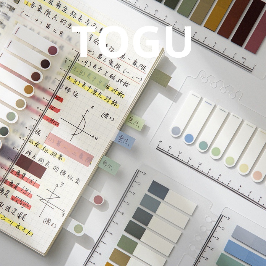 Giấy ghi chú label marker pastel TOGU giấy note phân trang kèm thước giấy note đánh dấu sách siêu dính.