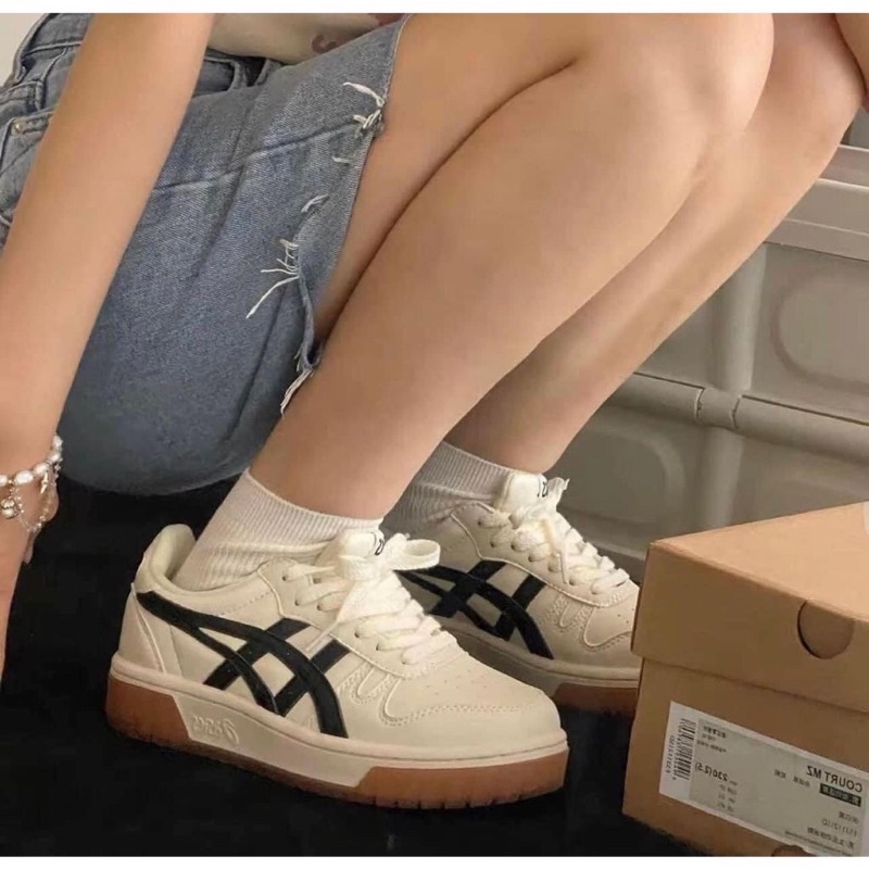 Giày Thể Thao Asics.Court MZ Kem Đen Và Kem Xám Mẫu Mới Thiết Kế Độc Lạ Hot Trend 2023 Full Box Bill