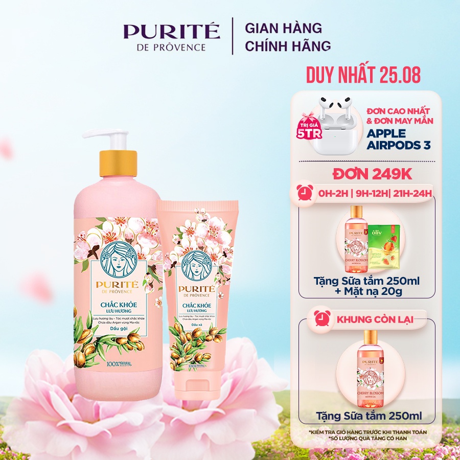 Combo Dầu Gội Purité Chắc Khỏe Lưu Hương 600ml + Dầu Xả Purité Chắc Khỏe Lưu Hương 150ml