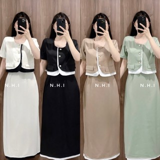 Set bộ áo váy croptop Quảng Châu thiết kế chân váy dài xoè nhẹ siêu xinh,sét váy dáng dài, sét váy công sở hót