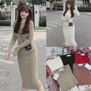 Đầm Thun Ôm Cổ Vuông Cộc Tay Chất Cotton