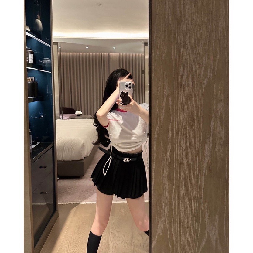 Áo Thun co dãn Rút Hông Hai họa tiết Chất Co Giãn Năng Động😍Áo Croptop Rút Sườn Ôm Body hót