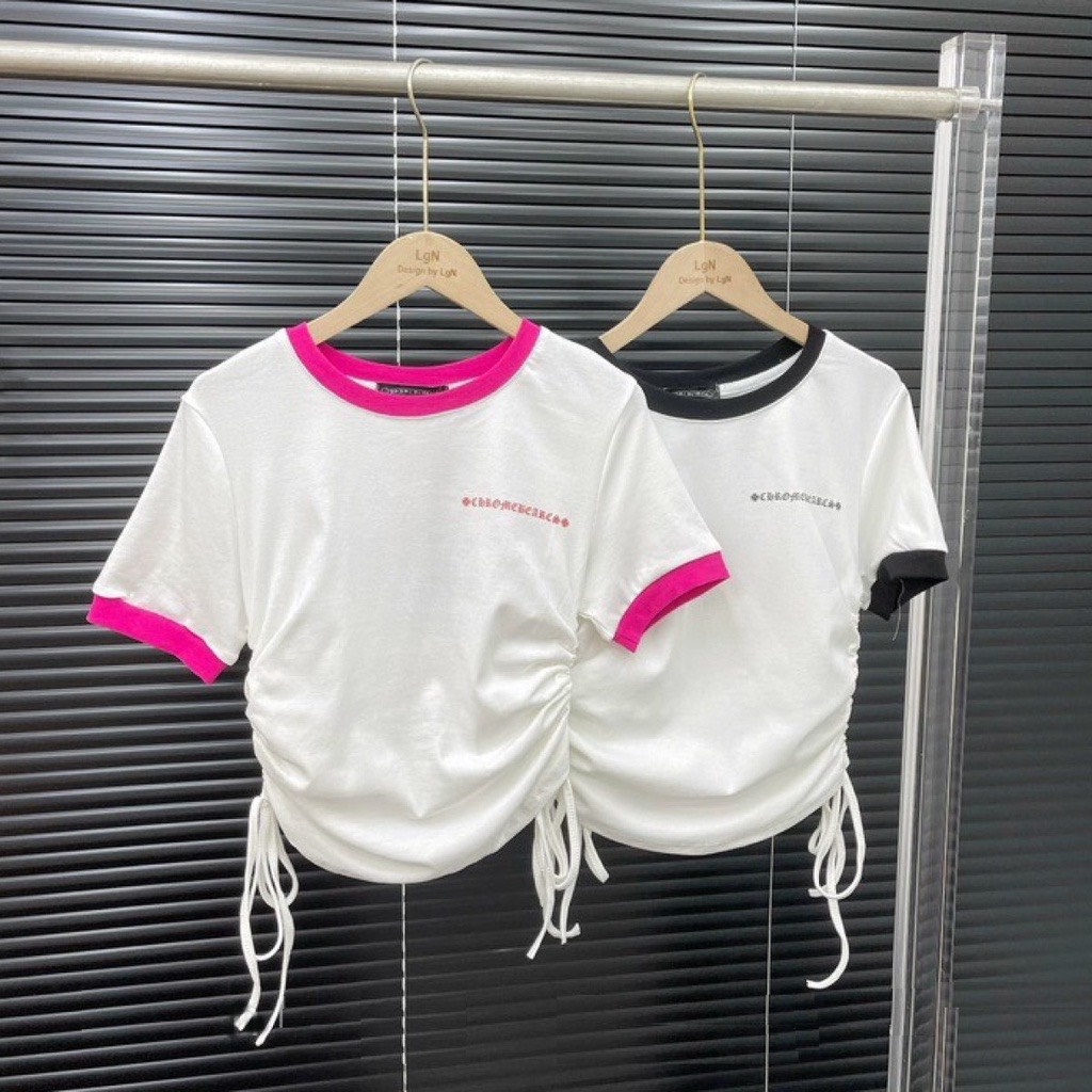 Áo Thun co dãn Rút Hông Hai họa tiết Chất Co Giãn Năng Động😍Áo Croptop Rút Sườn Ôm Body hót