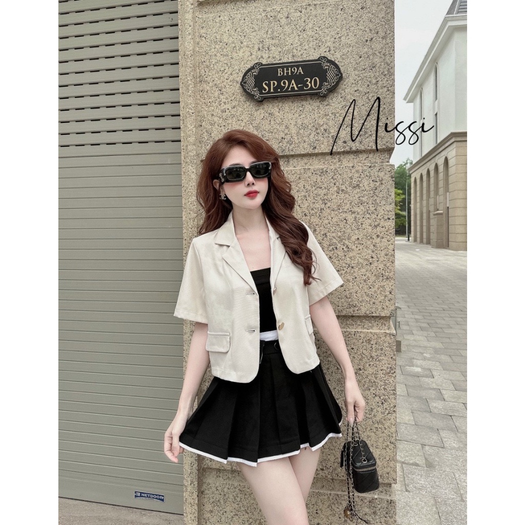 Áo Blazer trơn ngắn tay, phong cách thời trang Hàn Quốc siêu hot