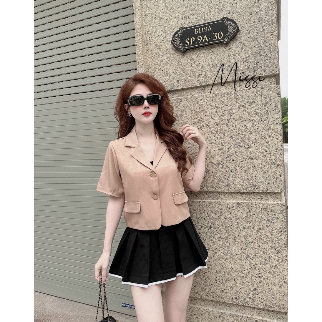 Áo Blazer trơn ngắn tay, phong cách thời trang Hàn Quốc siêu hot
