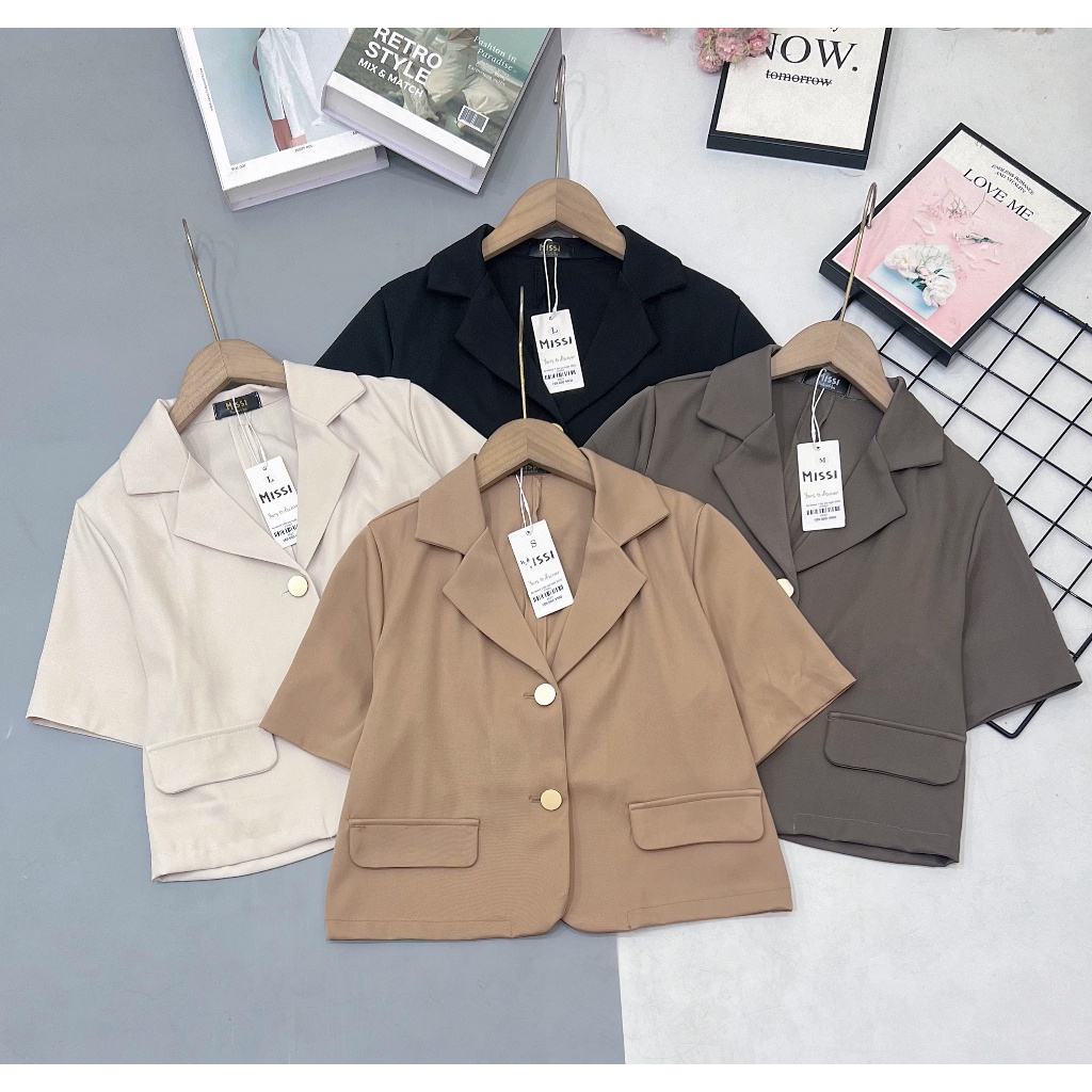 Áo Blazer trơn ngắn tay, phong cách thời trang Hàn Quốc siêu hot