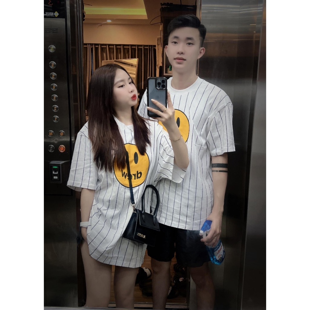 ÁO PHÔNG Đôi DREW TRẮNG KẺ, áo phông fom rộng, phông nam nữ