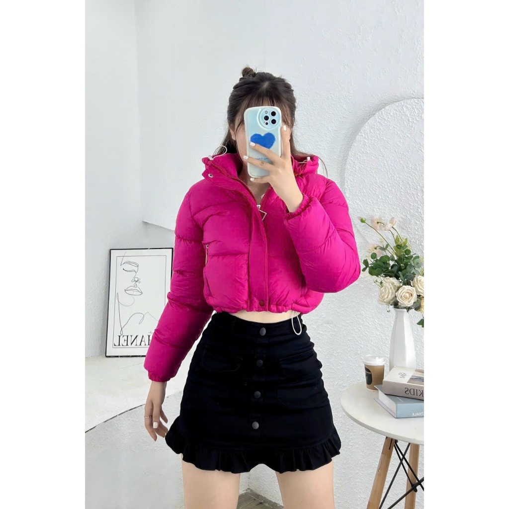 Khoác Phao Béo Rút Dây Dáng Ngắn QC Chất Liệu Nhung Lì Siêu Đẹp, áo phao crotop nhiều màu