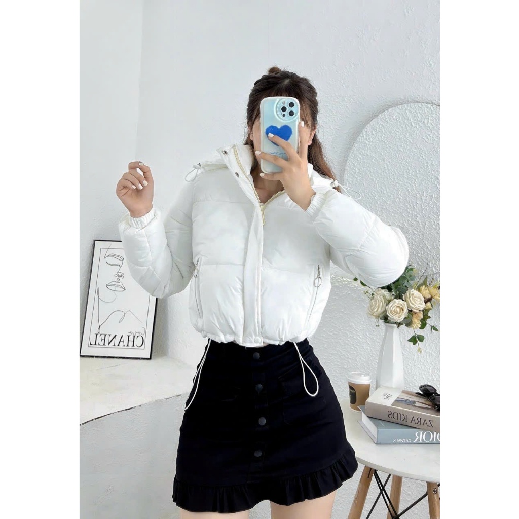 Khoác Phao Béo Rút Dây Dáng Ngắn QC Chất Liệu Nhung Lì Siêu Đẹp, áo phao crotop nhiều màu