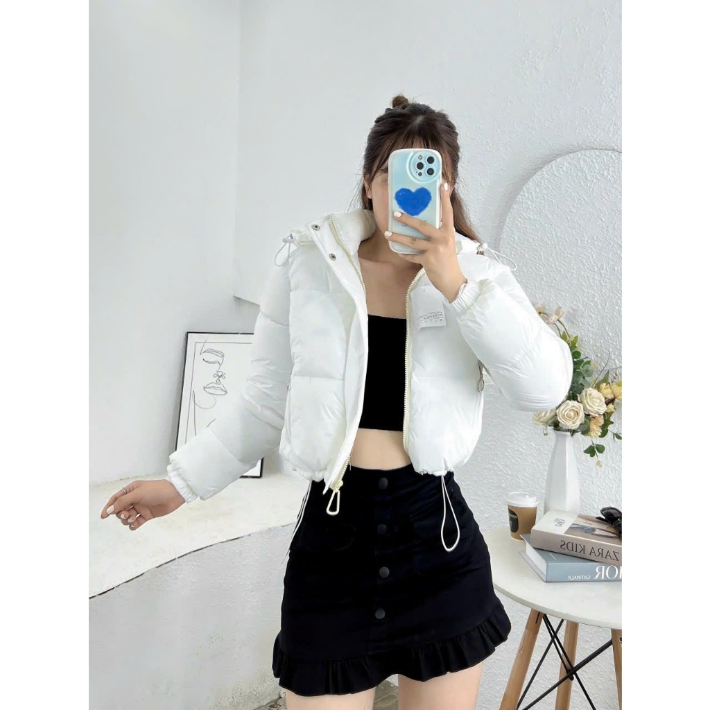 Khoác Phao Béo Rút Dây Dáng Ngắn QC Chất Liệu Nhung Lì Siêu Đẹp, áo phao crotop nhiều màu