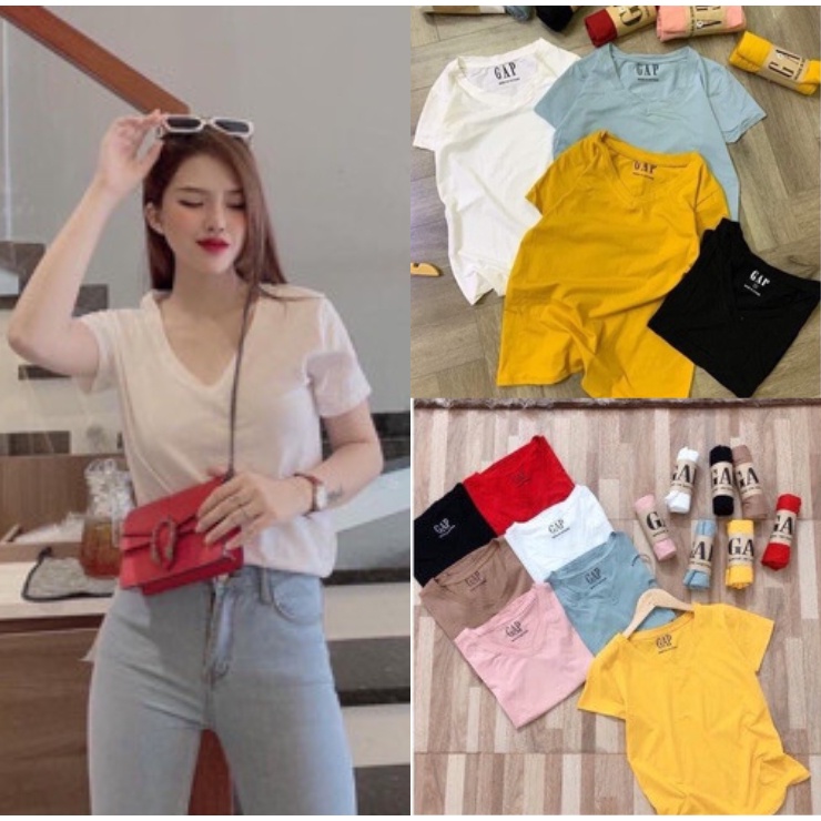 Áo nữ, áo phông GAP cổ tim nữ hàng VNXK free size ( đủ 6 màu )