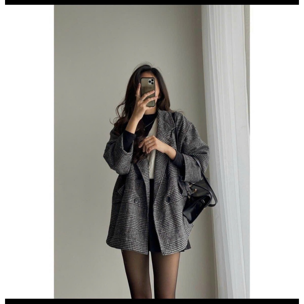 Áo dạ kẻ 2 màu nâu ,đen tiểu thư sang chảnh hàng quảng châu siêu cấp 2 lớp xịn xò hót hít , FREESHIP