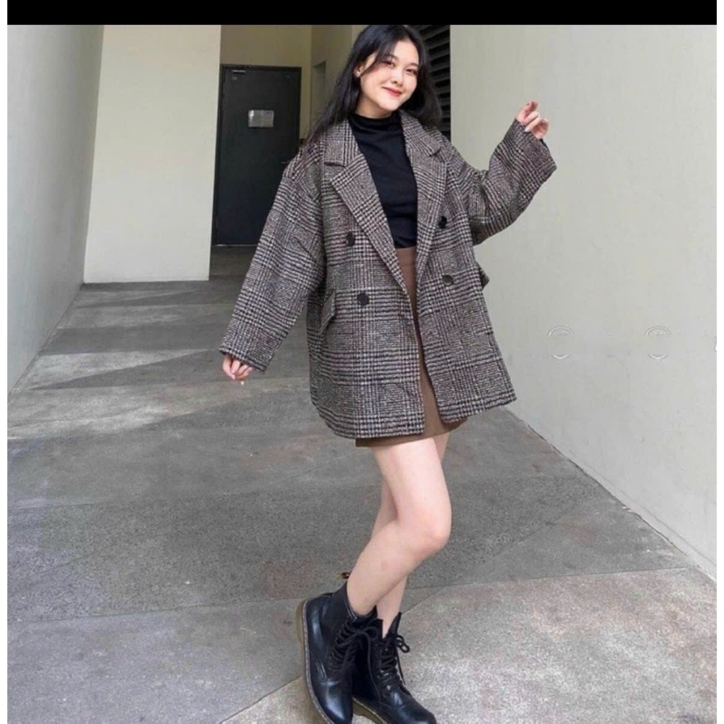 Áo dạ kẻ 2 màu nâu ,đen tiểu thư sang chảnh hàng quảng châu siêu cấp 2 lớp xịn xò hót hít , FREESHIP