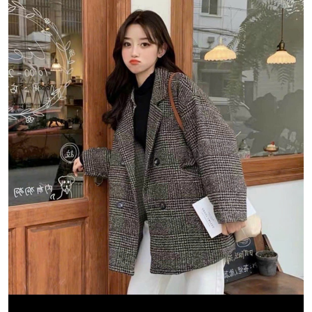 Áo dạ kẻ 2 màu nâu ,đen tiểu thư sang chảnh hàng quảng châu siêu cấp 2 lớp xịn xò hót hít , FREESHIP