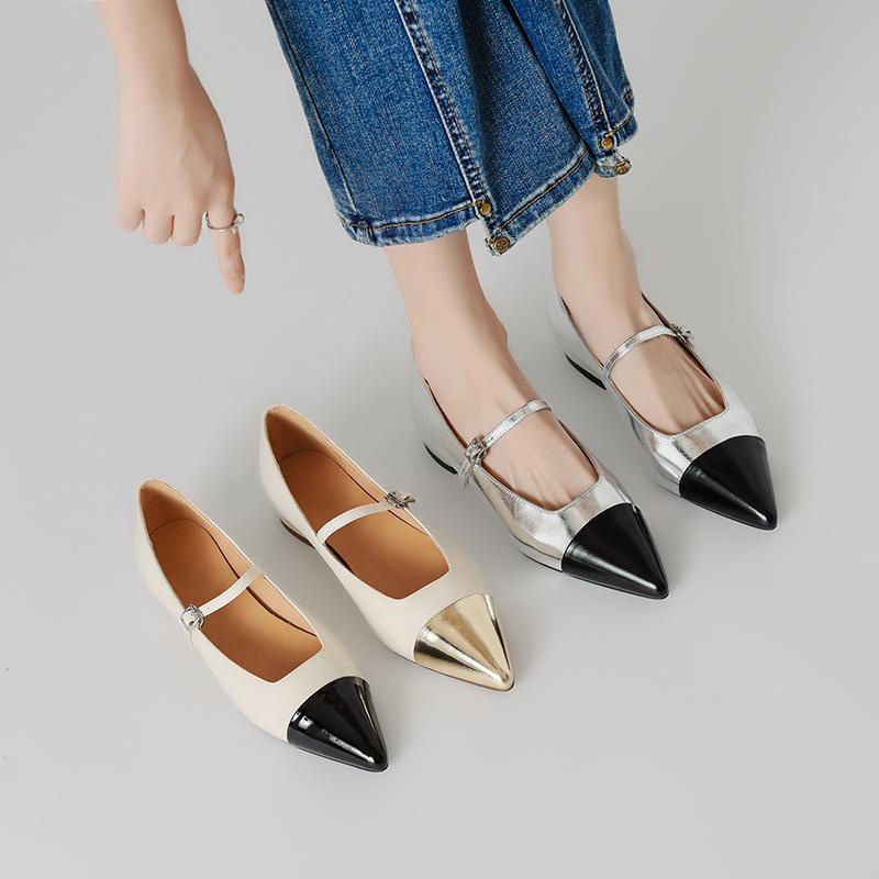 Nghệ Thuật Màu Tương Phản fairywink ~!Giày Búp Bê Mũi Nhọn Màu Sắc Xinh Xắn Cho Nữ