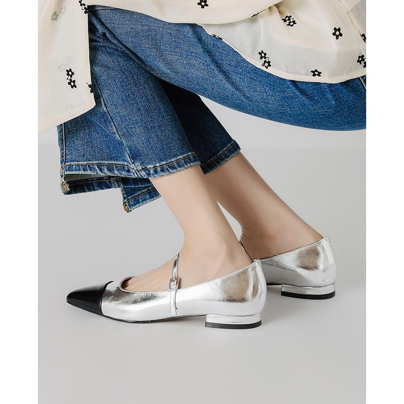 Nghệ Thuật Màu Tương Phản fairywink ~!Giày Búp Bê Mũi Nhọn Màu Sắc Xinh Xắn Cho Nữ