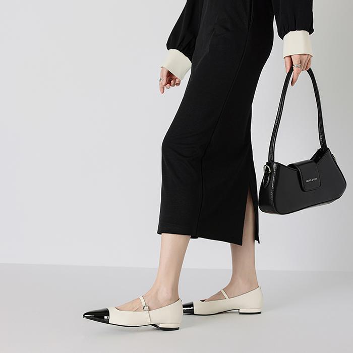 Nghệ Thuật Màu Tương Phản fairywink ~!Giày Búp Bê Mũi Nhọn Màu Sắc Xinh Xắn Cho Nữ