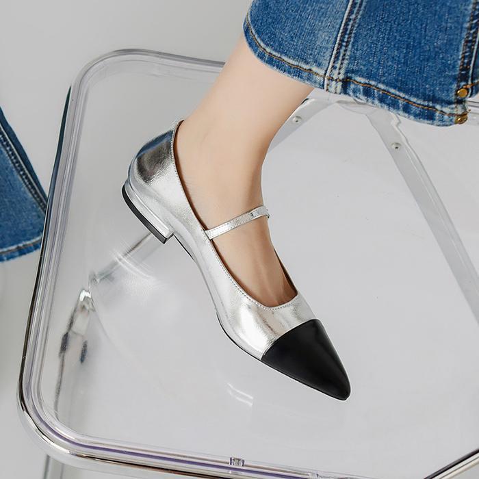 Nghệ Thuật Màu Tương Phản fairywink ~!Giày Búp Bê Mũi Nhọn Màu Sắc Xinh Xắn Cho Nữ