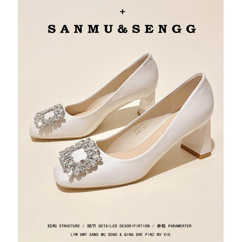 Unky Giày Cao Gót Da Bóng Mũi Vuông Đính Đá Phối Khóa Gài Thời Trang Mùa Thu 2023 Sang Trọng Cho Nữ