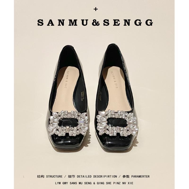 Unky Giày Cao Gót Da Bóng Mũi Vuông Đính Đá Phối Khóa Gài Thời Trang Mùa Thu 2023 Sang Trọng Cho Nữ