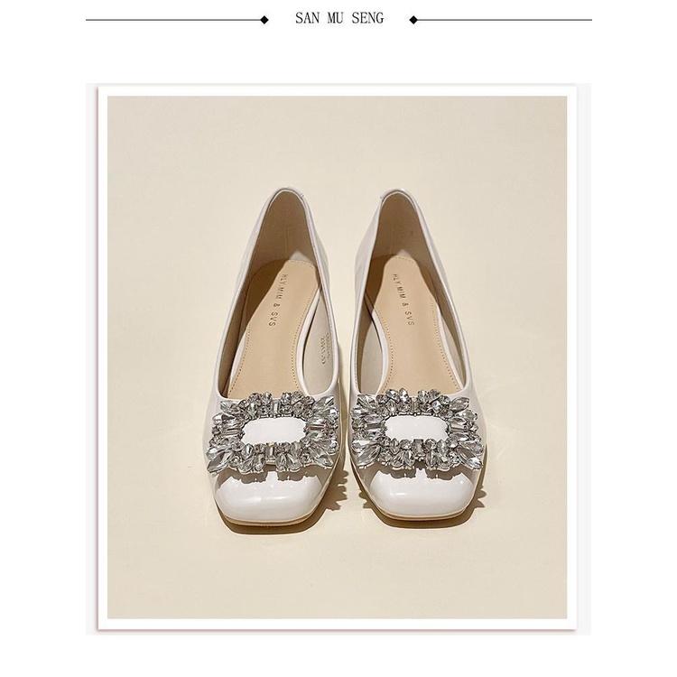 Unky Giày Cao Gót Da Bóng Mũi Vuông Đính Đá Phối Khóa Gài Thời Trang Mùa Thu 2023 Sang Trọng Cho Nữ