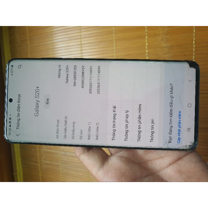 samsung s20 plus bản việt nam nứt kính kèm đốm góc