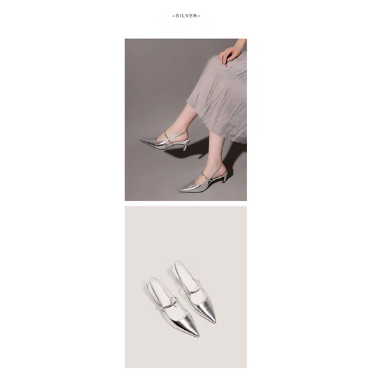 Giày Sandal Mũi Nhọn Đế Bằng Màu Đen / Bạc Phong Cách Pháp Thời Trang Xuân Hè 2023