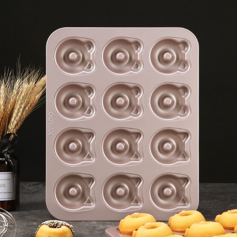 Khuôn Làm Bánh donut 12 Ô Chống Dính Hình Gấu Trúc Hoạt Hình#23823