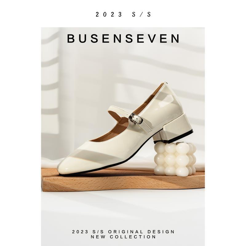 Qi lin Giày Búp Bê Gót Dày Vừa Mũi Vuông Thời Trang Xuân Thu 2023 Phong Cách Thanh Lịch Cho Nữ