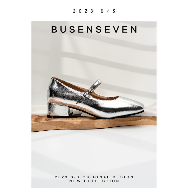 Qi lin Giày Búp Bê Gót Dày Vừa Mũi Vuông Thời Trang Xuân Thu 2023 Phong Cách Thanh Lịch Cho Nữ