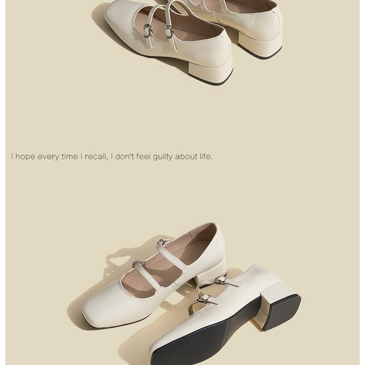 Qi lin Giày Búp Bê Gót Dày Vừa Mũi Vuông Thời Trang Xuân Thu 2023 Phong Cách Thanh Lịch Cho Nữ