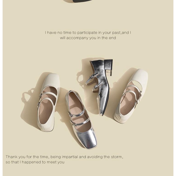 Qi lin Giày Búp Bê Gót Dày Vừa Mũi Vuông Thời Trang Xuân Thu 2023 Phong Cách Thanh Lịch Cho Nữ