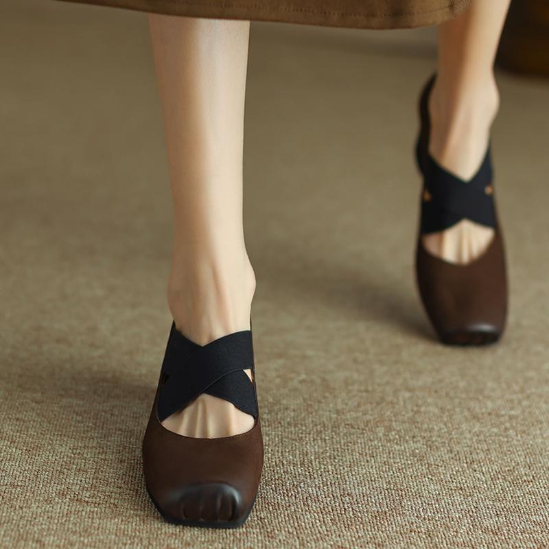 Giày Búp Bê Da Mũi Vuông Đế Dày Phong Cách retro Cho Nữ