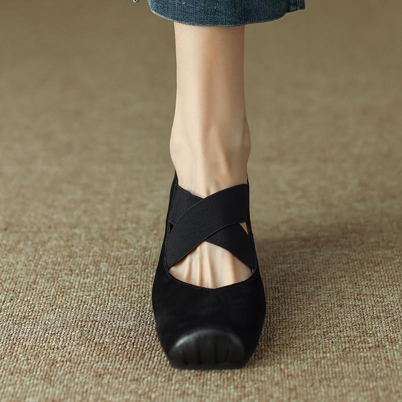 Giày Búp Bê Da Mũi Vuông Đế Dày Phong Cách retro Cho Nữ