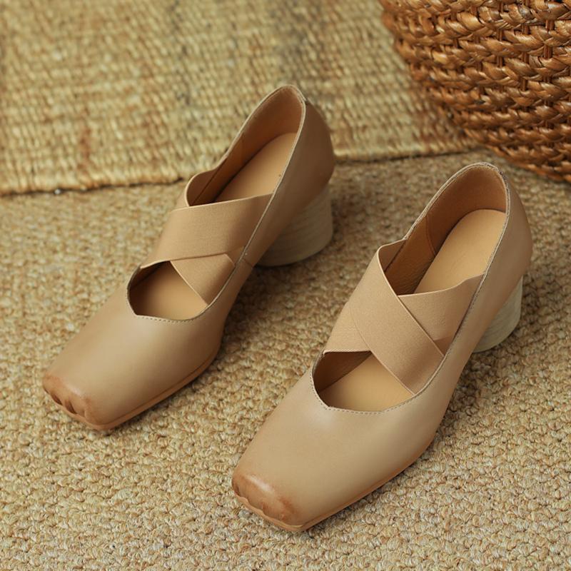 Giày Búp Bê Da Mũi Vuông Đế Dày Phong Cách retro Cho Nữ