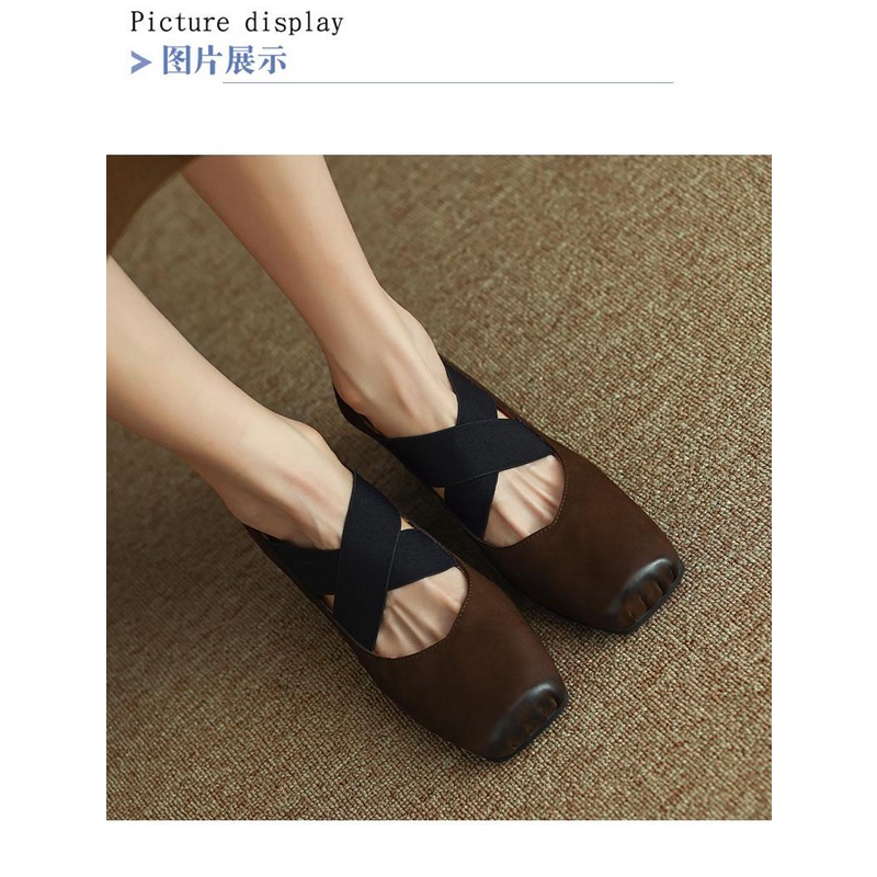 Giày Búp Bê Da Mũi Vuông Đế Dày Phong Cách retro Cho Nữ