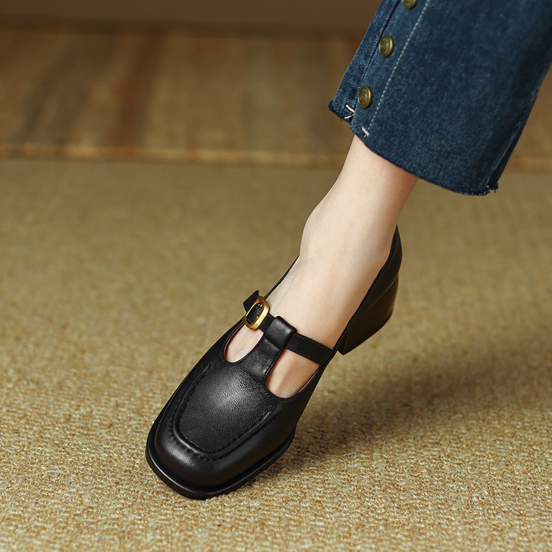 Giày Cao Gót Da Mũi Vuông Phong Cách Anh Quốc Thời Trang 2022 Cho Nữ