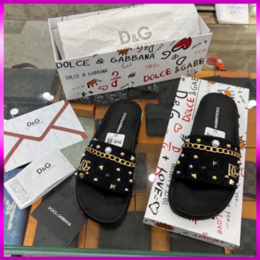 Dép lê nam DG đính đá xích  - Dép lê cao su đính đá HotTren 2023