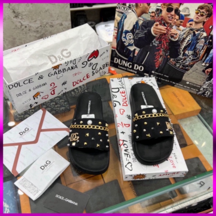 Dép lê nam DG đính đá xích  - Dép lê cao su đính đá HotTren 2023