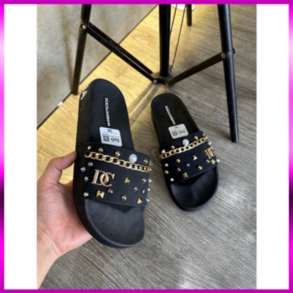 Dép lê nam DG đính đá xích  - Dép lê cao su đính đá HotTren 2023