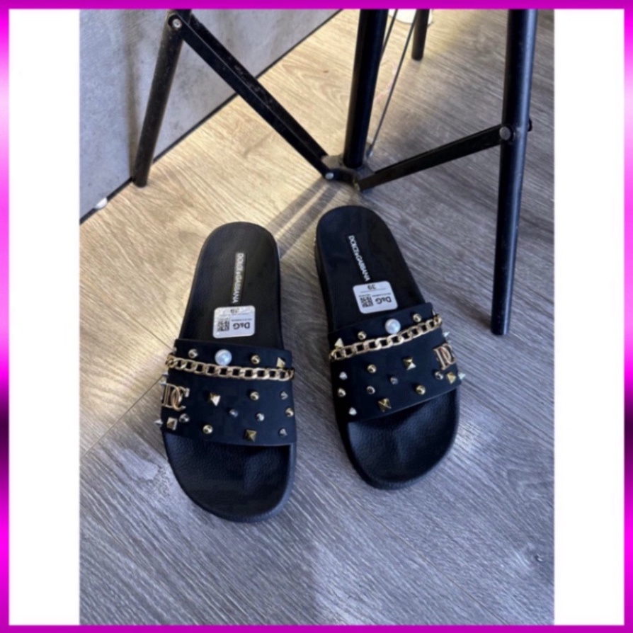 Dép lê nam DG đính đá xích  - Dép lê cao su đính đá HotTren 2023