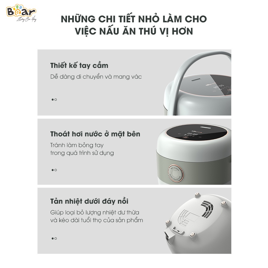 Nồi Cơm Điện Tử Đa Năng Bear 1,6L Cảm Ứng Cảm Biến Nhiệt Chống Trào Giữ Ấm Hẹn Giờ 12 Tiếng Chống Dính Cực Tốt SB-NC16L