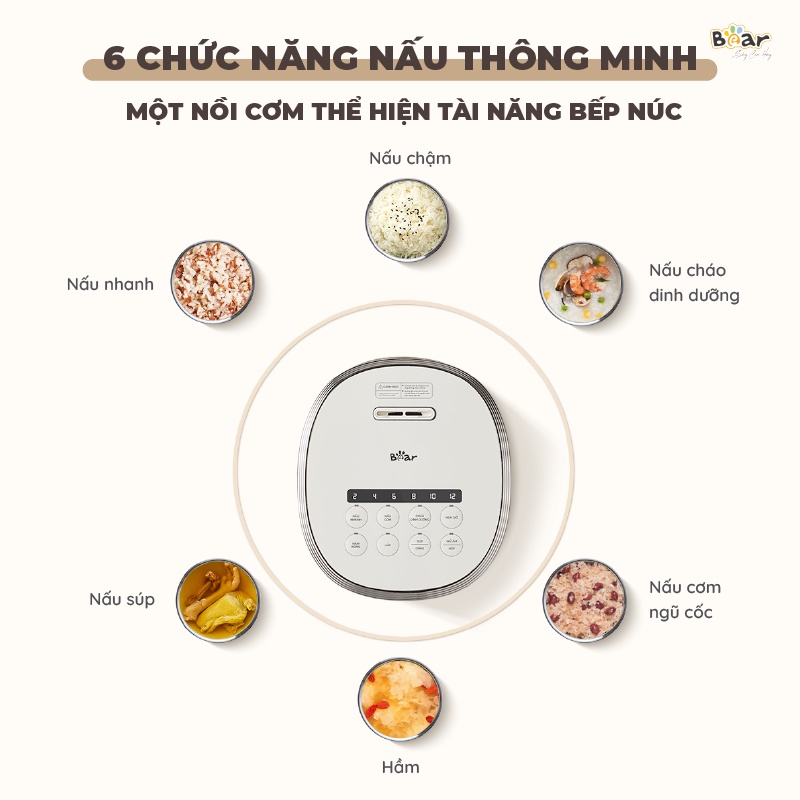 Nồi Cơm Điện Tử Bear Lòng Nồi 5 Lớp Đa Năng Nấu Cơm Nấu Cháo Hầm Hấp Hâm Nóng Hẹn Giờ Lên Đến 12 Tiếng - SB-NC30A