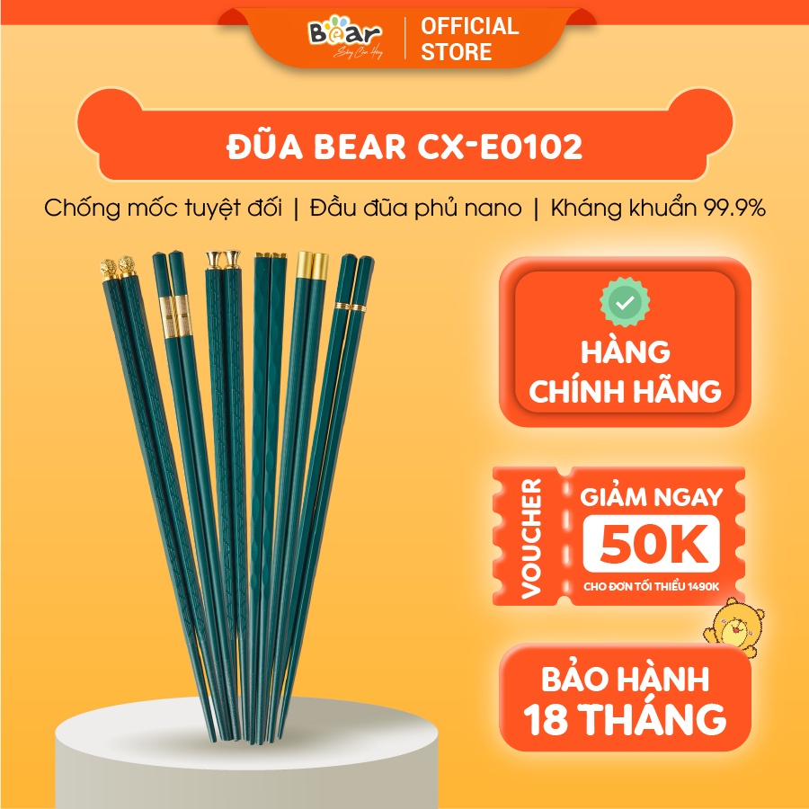 Bộ đũa nhựa phủ Nano Bear 6 đôi kháng khuẩn, chất liệu an toàn CX-E0102