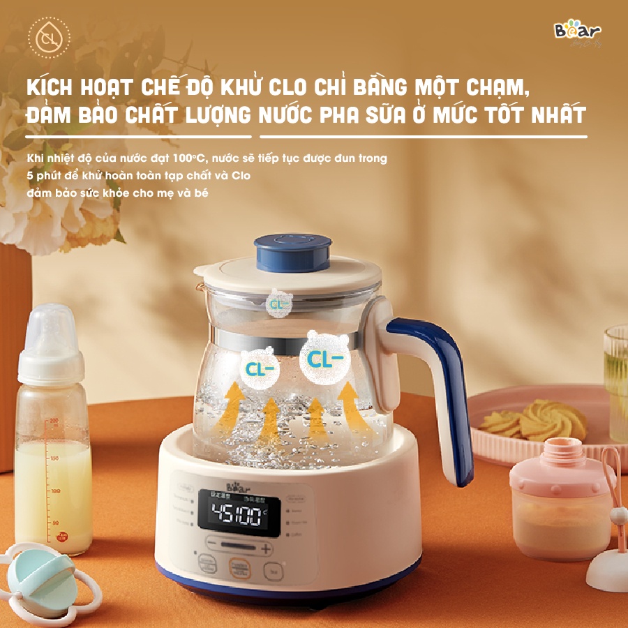 Combo Nồi Nấu Cháo Chậm Bear 1,6L NNC16, Máy tiệt trùng bình sữa SB-MTT17, Máy Hâm Sữa TNQ-D12D1 và Máy Xay Ăn Dặm D02Q1