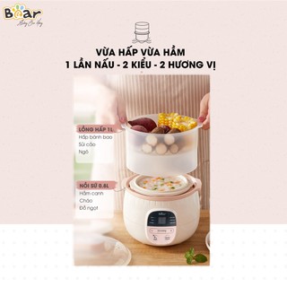 Combo Nồi Nấu Chậm 0,8L Bear SUBE001 và Máy xay ăn dặm đa năng 3 cối BL - B10V2 nấu cháo, chưng yến, ăn dặm tiện dụng