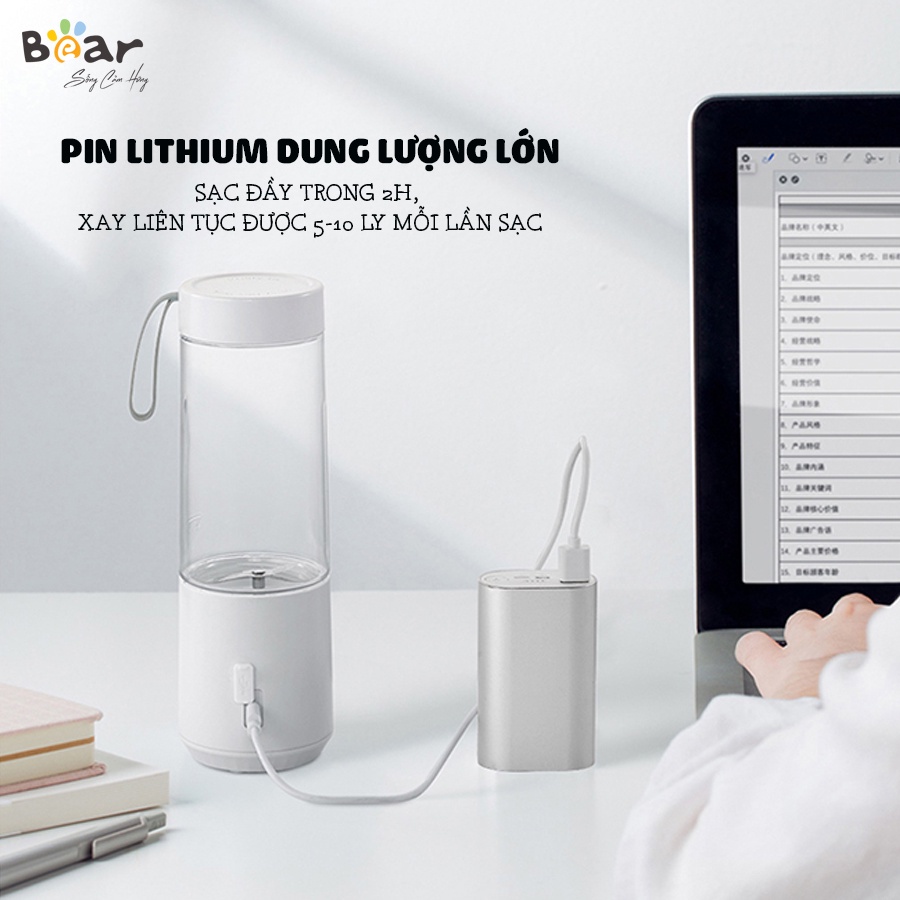Máy Xay Sinh Tố Cầm Tay Bear BL-B35V1 Nhỏ Gọn Pin Tích Điện Sạc USB Dễ Dàng Mang Theo