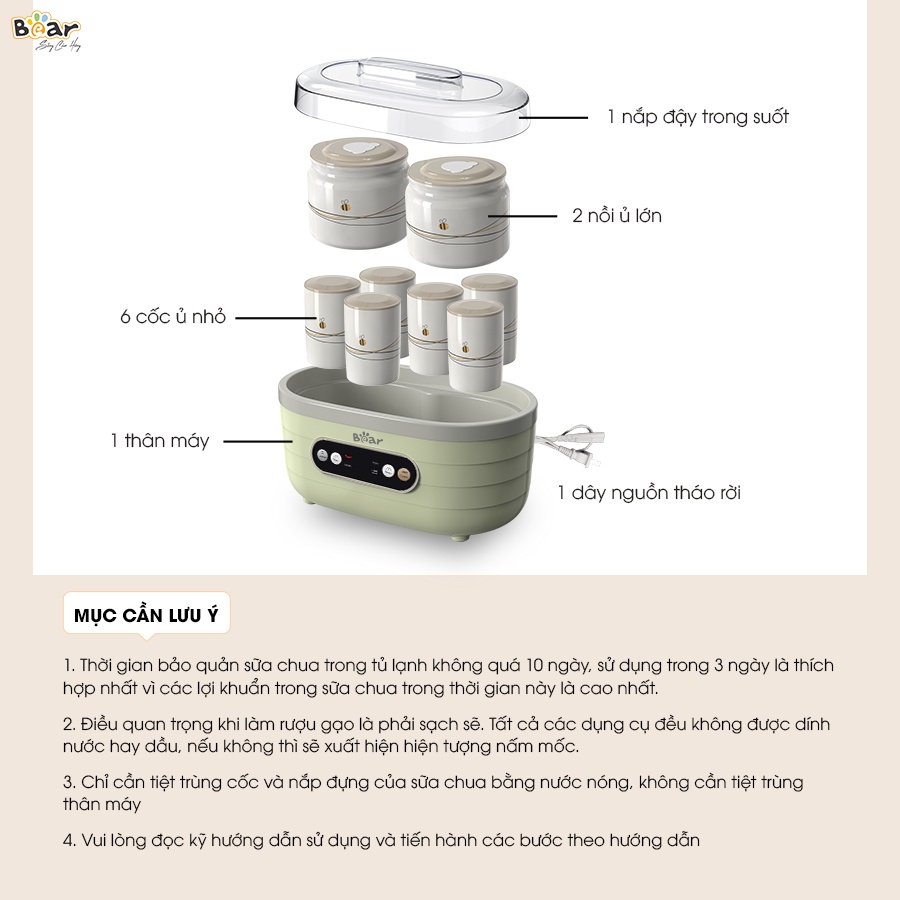 Máy Làm Sữa Chua Bear 1,7L Đa Chức Năng Lên Men Tự Động Tiết Kiệm Thời Gian Đảm Bảo An Toàn Vệ Sinh Thực Phẩm SB-SC10C