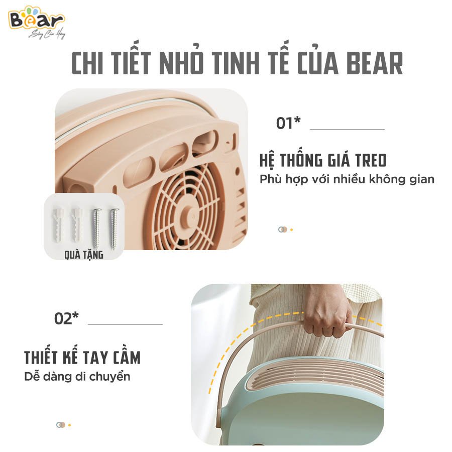 Máy Sưởi Gốm Bear Quạt Sưởi Ấm Phòng Tắm, Phòng Ngủ, Gốm Ceramic Không Gây Khô Da - Bảo Hành 12 Tháng - DNQ-A19B1